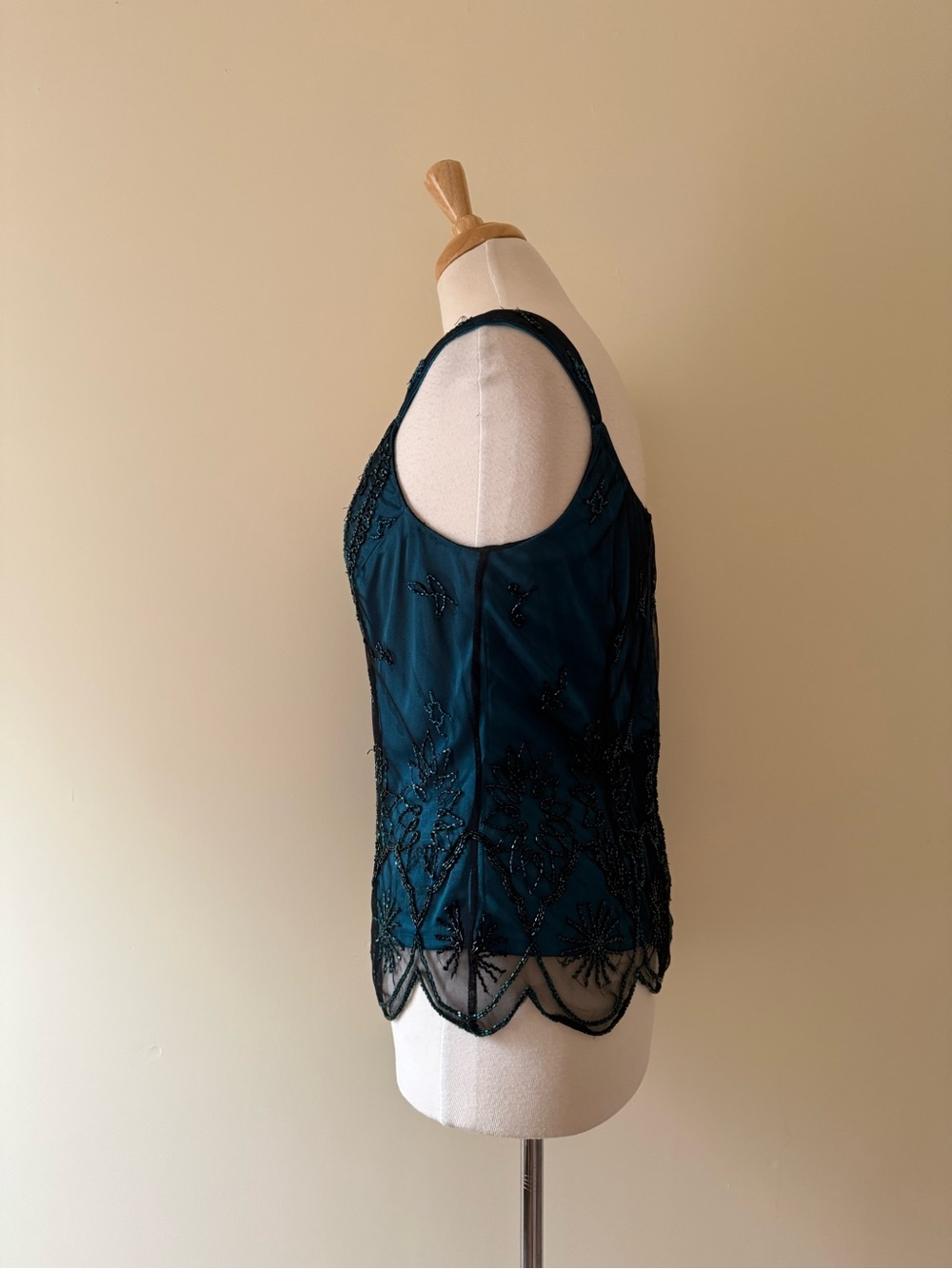 Marina Beaded Silk-Look Evening Tank | Vintage Y2K Teal | Size L - Picture 3 of 9